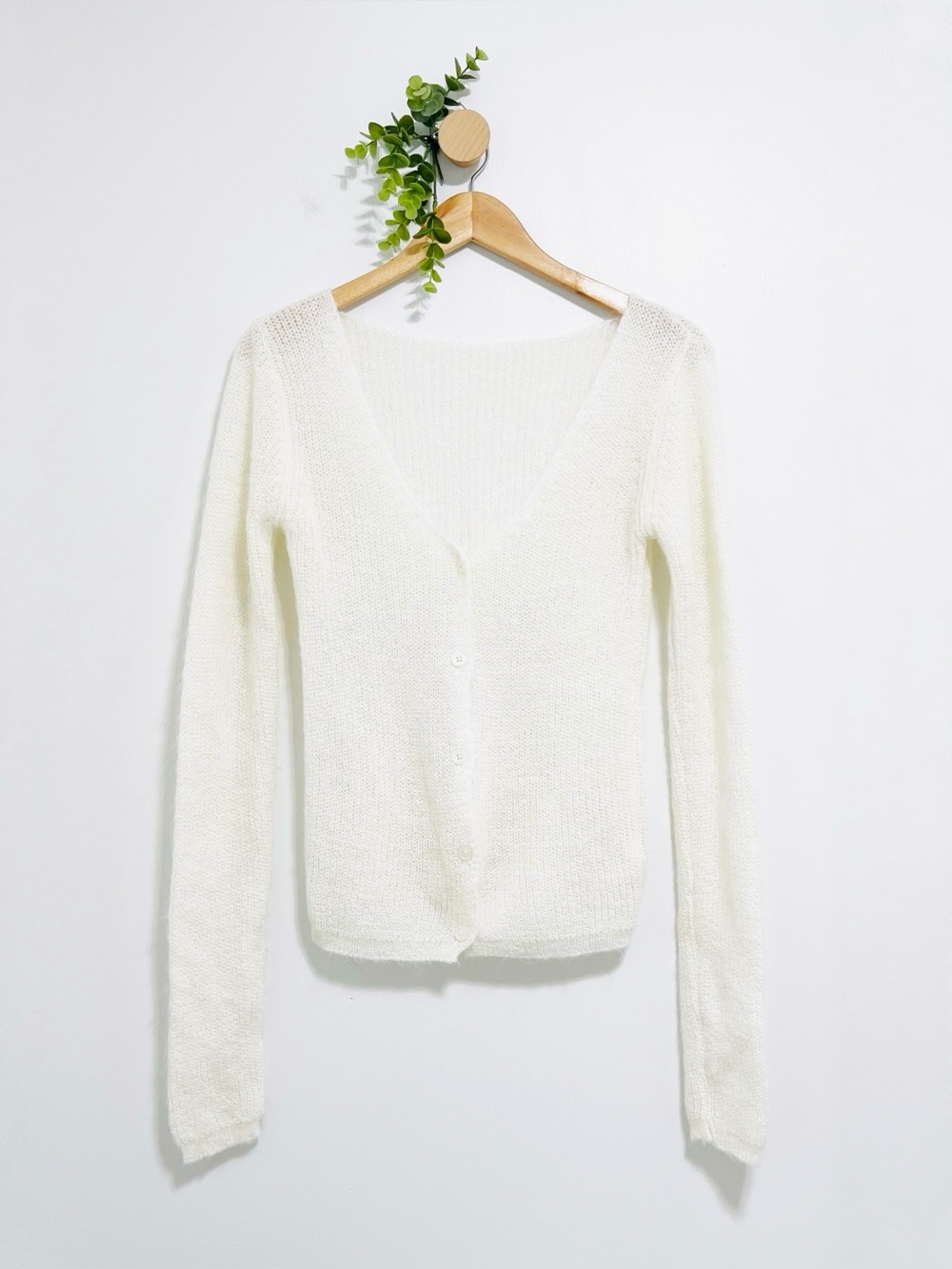 Brandy Melville Ivory Mohair Blend Button Front Cardigan Sweater